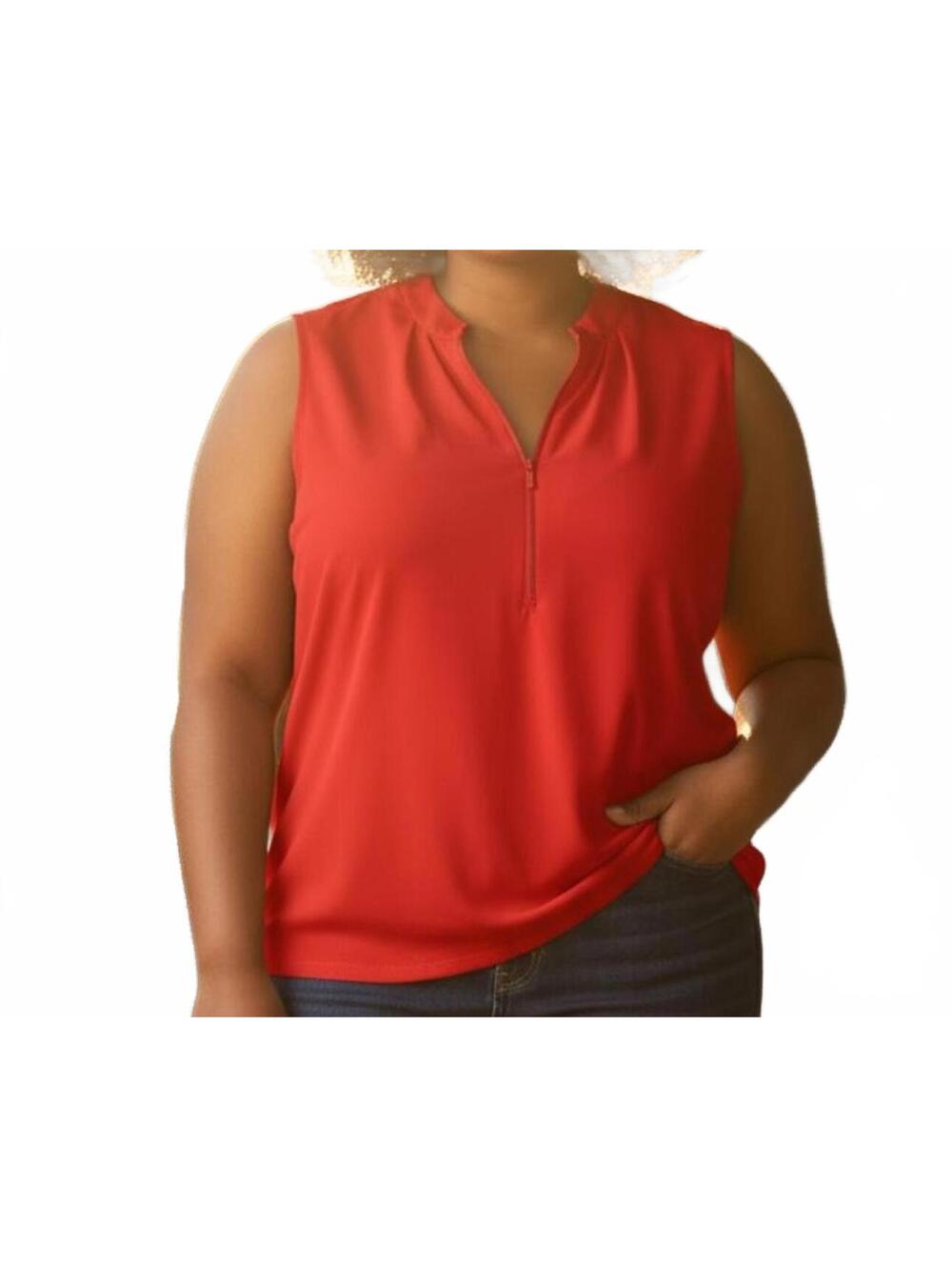 Ivanka Trump Red Sleeveless Top with Chic Zip Detail